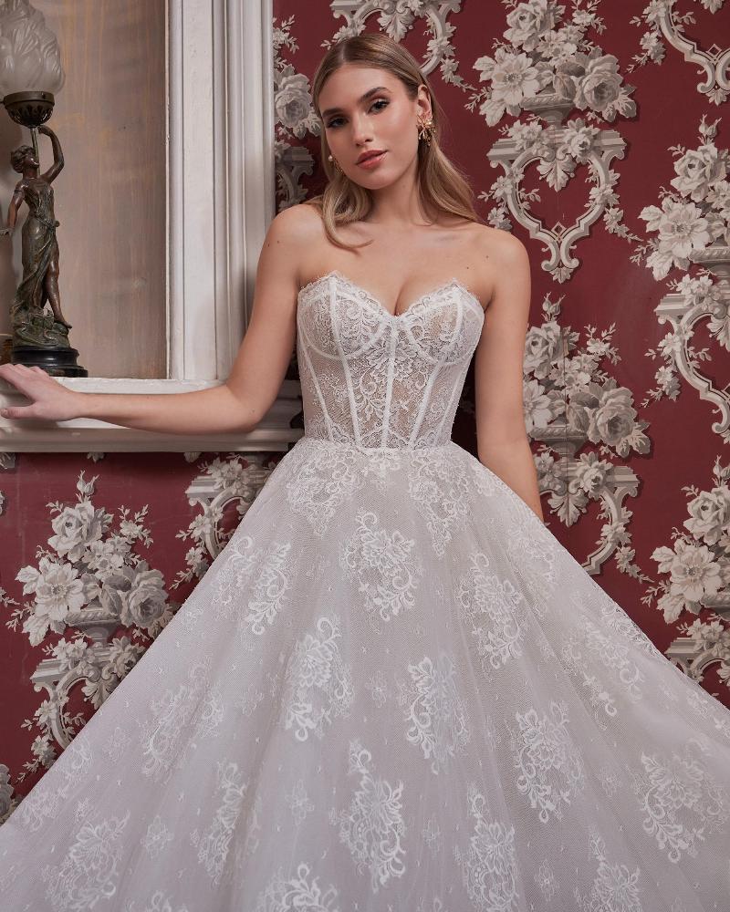La23230 lace a line wedding dress with sweetheart neckline and long sleeves4
